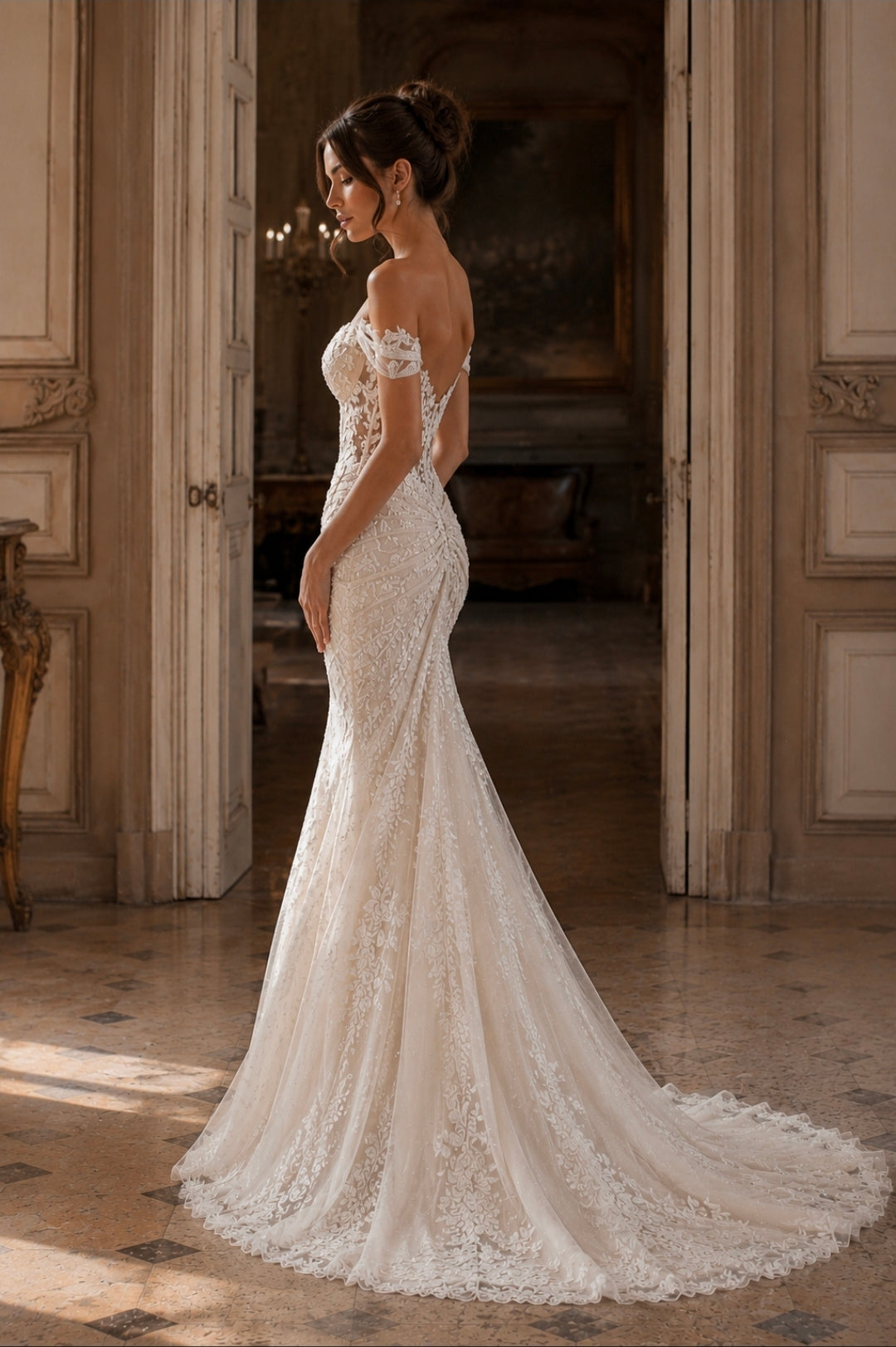Mimi..Lace Perfection Off The Shoulder Trumpet Gown