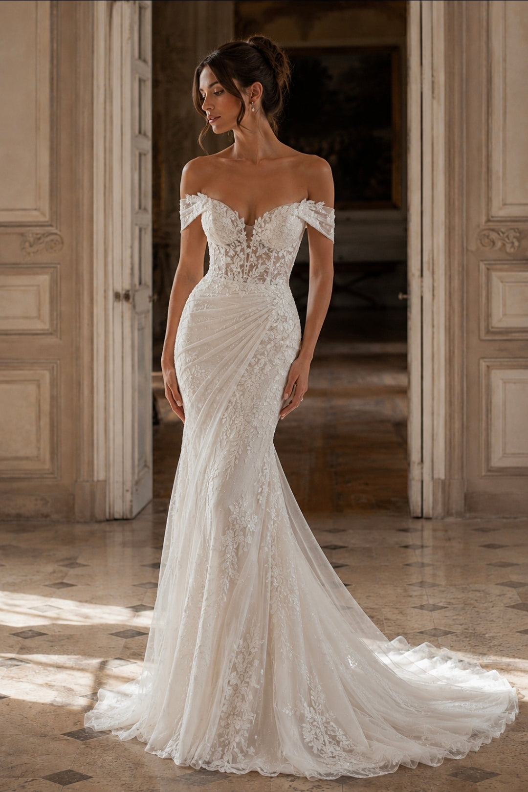Mimi..Lace Perfection Off The Shoulder Trumpet Gown