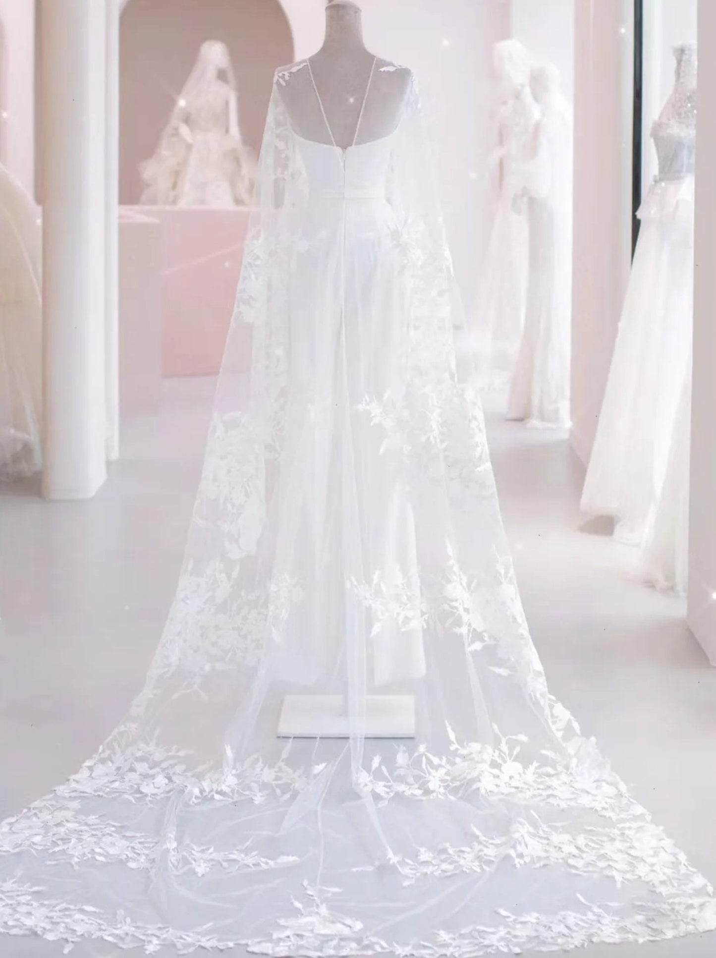 Floral Lace High Low Bridal Overhead Bolero Cape