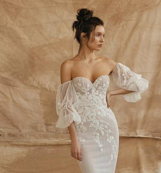 Detached Diamond Grid Floral Layered Puff Sleeves