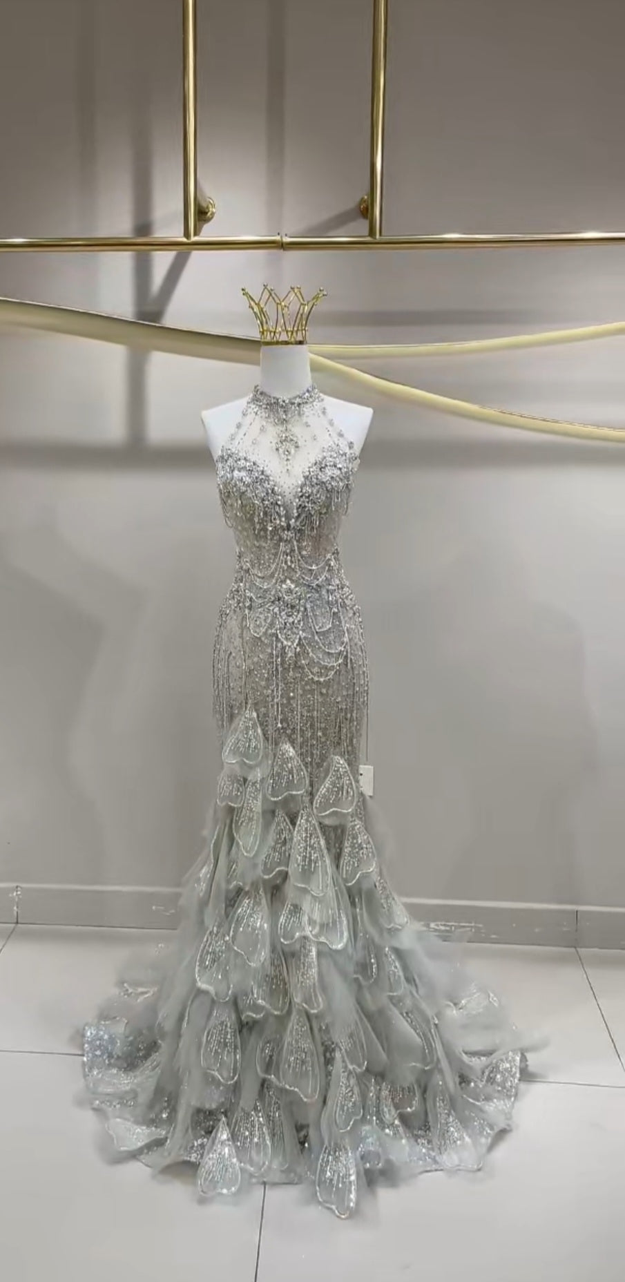 Multi Faceted Beaded Sequinned Halter 2026 Mermaid Gown With Layered Lower Skirt