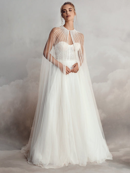 Pearl Beaded Neckline Cape