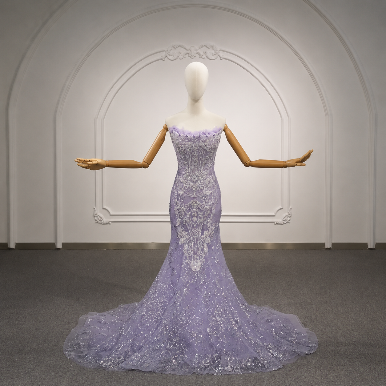 Beautiful Purple Strapless Multi Beaded 2026 Floral Scoop Neck Mermaid Formal, Quinceañera,Party, Special Occasion Gown With Matching Cape