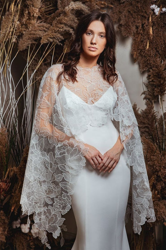 Delicate & Lovely Floral Lace Overhead Bolero Cape (Choice Of Lace)