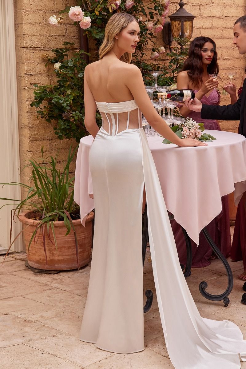 Strapless Sheer Corset Crystal Beaded Trim With Thigh High Split Hem And Crystal Beaded Edging Detail Bridal Gown