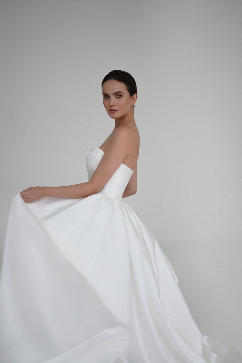 Crystal & Pearl Beaded Underlay Mikado Satin Sweetheart Scoop Neckline Strapless Bridal Ball Gown