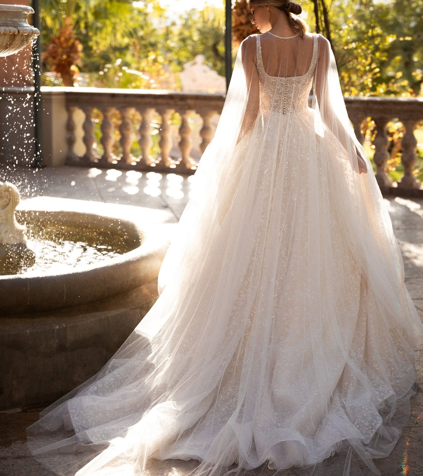 Floral Vine Appliqués & Shimmer Tulle Cape
