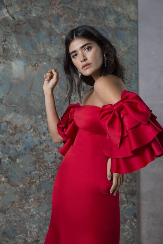 Detached Layered Satin Flare Bow Detail Sleeves