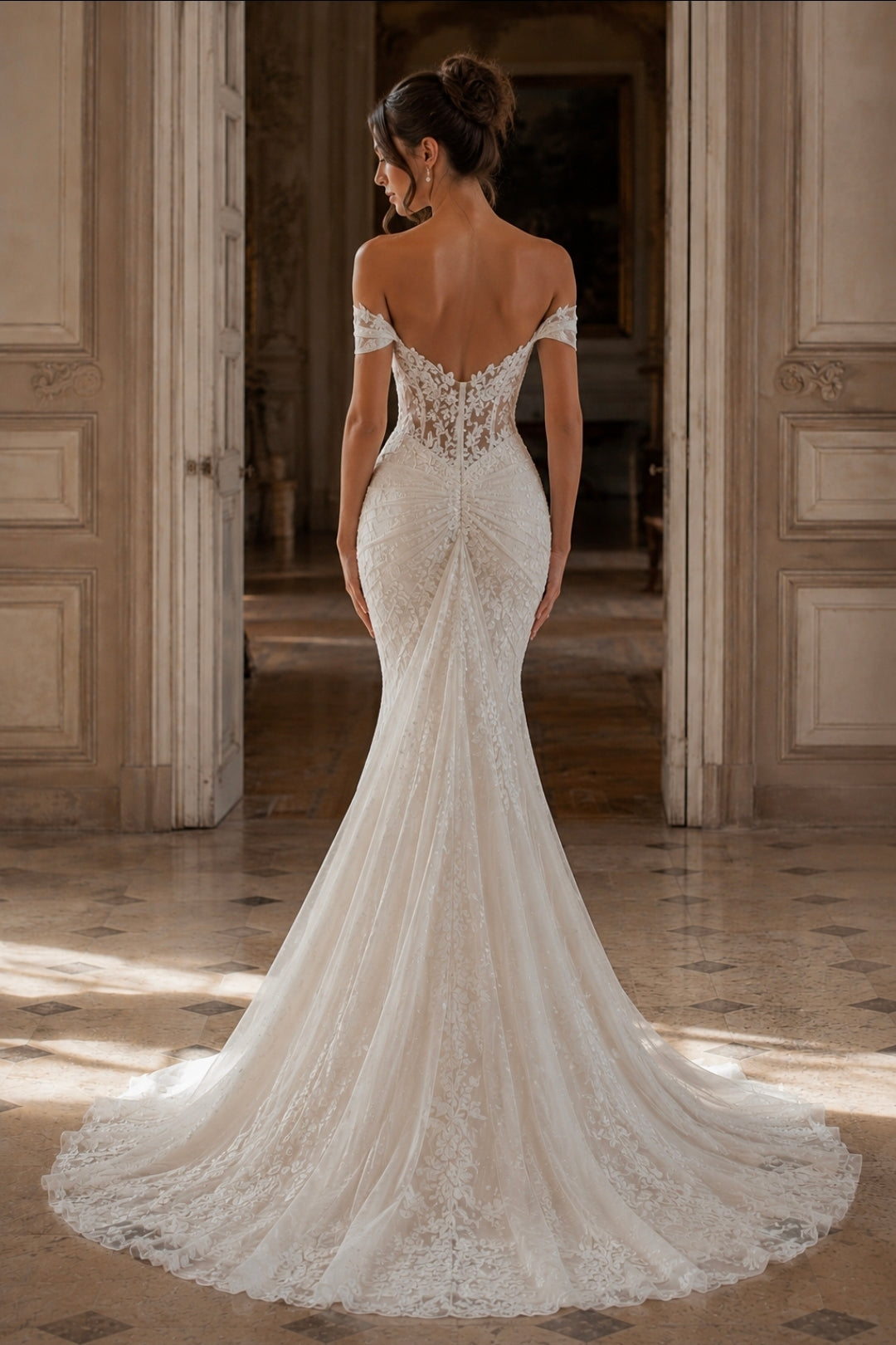 Mimi..Lace Perfection Off The Shoulder Trumpet Gown