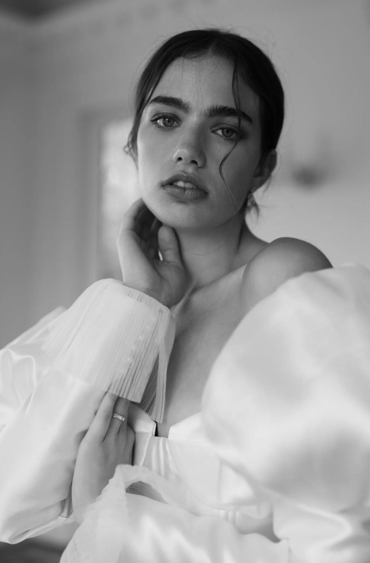Detached Victorian Shoulder Puff To Fitted Satin Sleeves With Pleated Tulle Frill Cuff