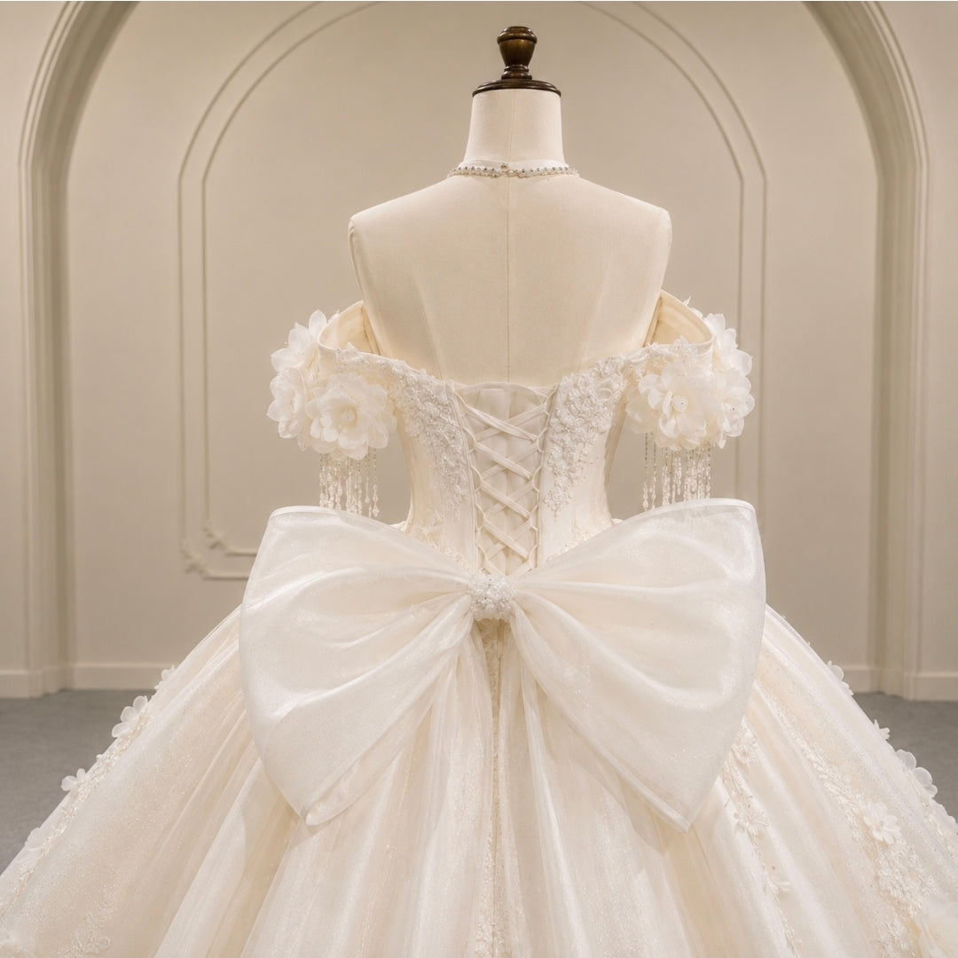 Bold & Beautiful Off The Shoulder Draped Beading 2026 Sweetheart Laced Bridal Gown