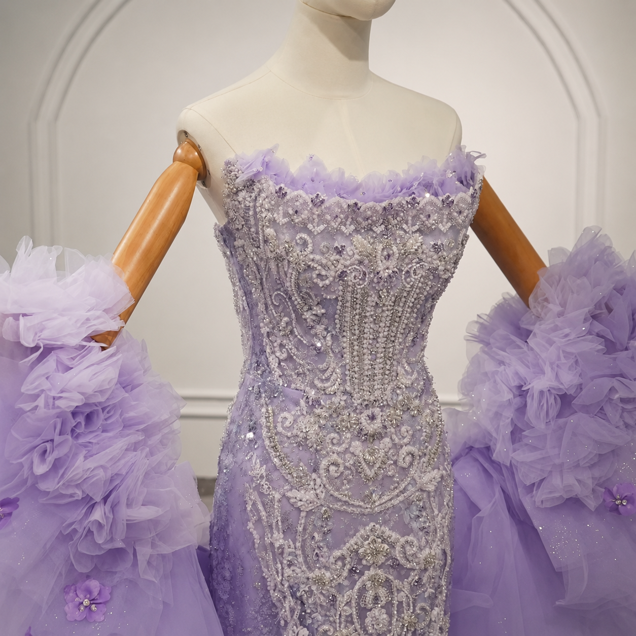 Beautiful Purple Strapless Multi Beaded 2026 Floral Scoop Neck Mermaid Formal, Quinceañera,Party, Special Occasion Gown With Matching Cape