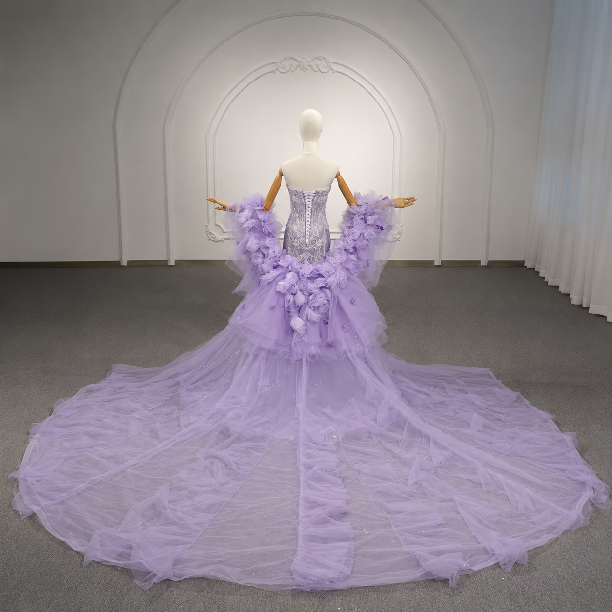Beautiful Purple Strapless Multi Beaded 2026 Floral Scoop Neck Mermaid Formal, Quinceañera,Party, Special Occasion Gown With Matching Cape