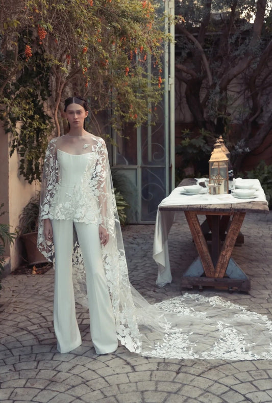 Floral Lace High Low Bridal Overhead Bolero Cape