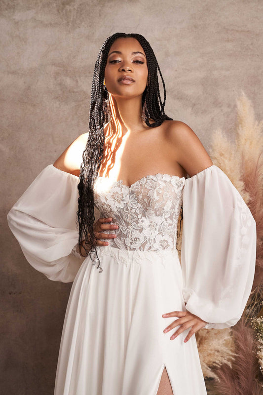 Detached Chiffon Over Floral Lace Sleeves