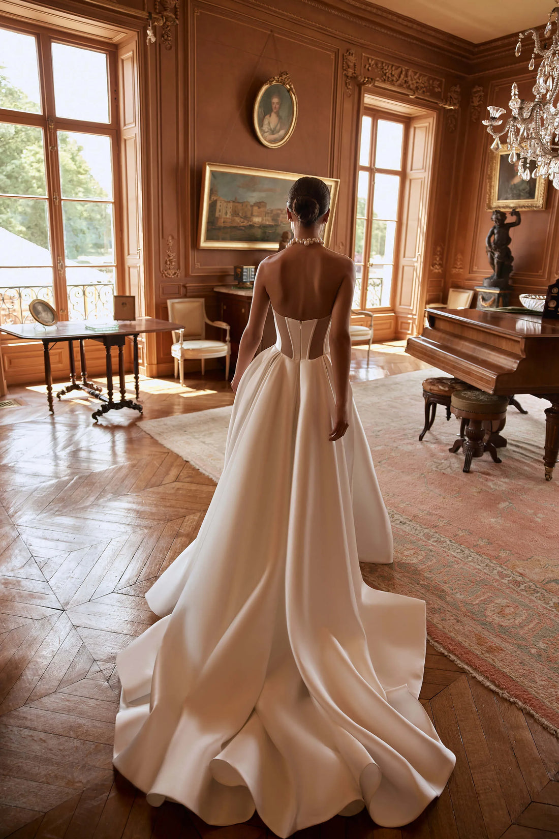 Strapless Irregular Layered Scoop Neck Corset Mini Sheath Bridal Gown With Attached A-Line Skirt And Detached Sleeves