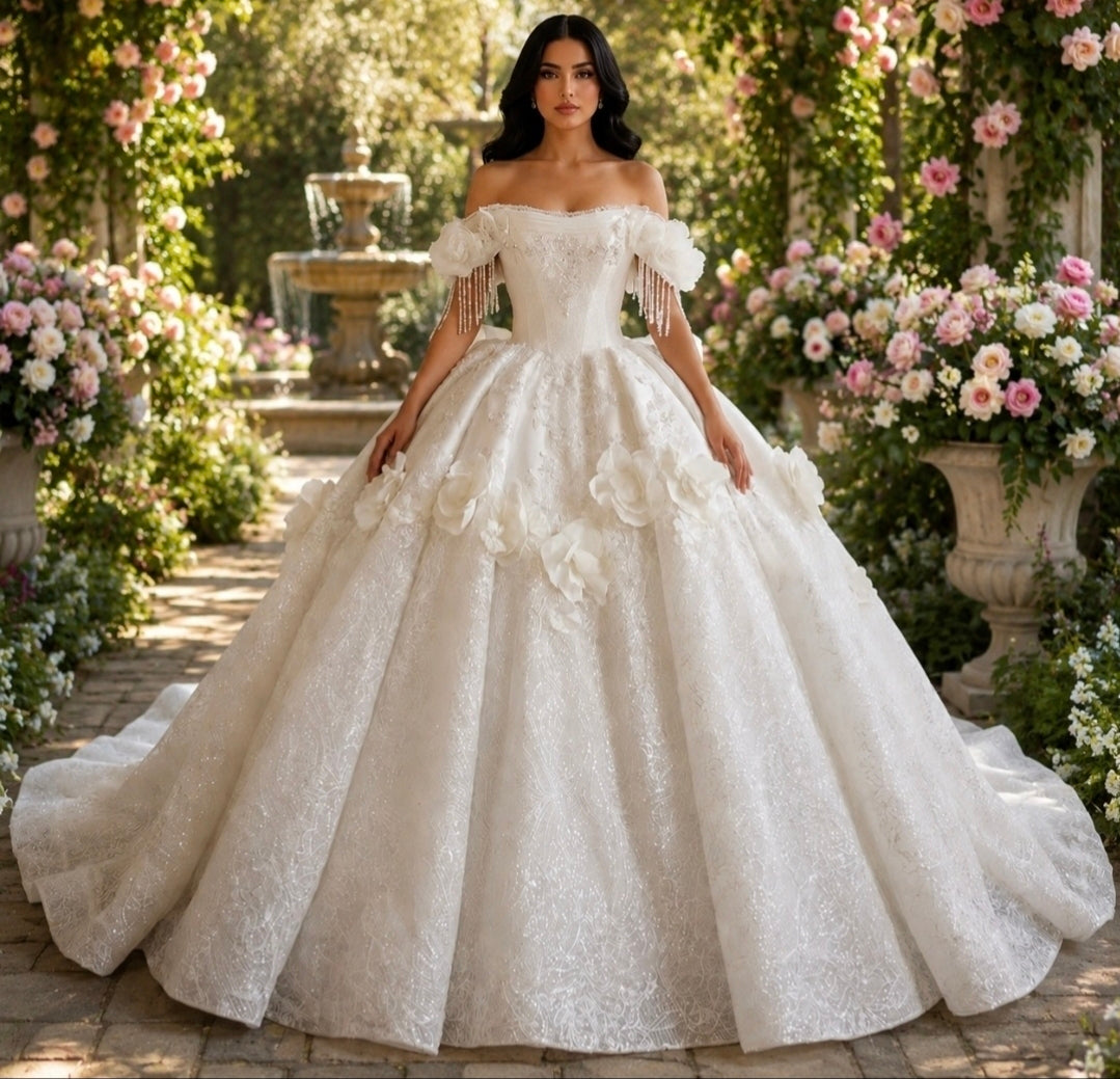 Bold & Beautiful Off The Shoulder Draped Beading 2026 Sweetheart Laced Bridal Gown