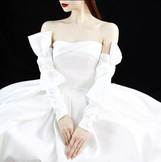 Detached Satin Bow Knot 3/4 Slim Sleeves.