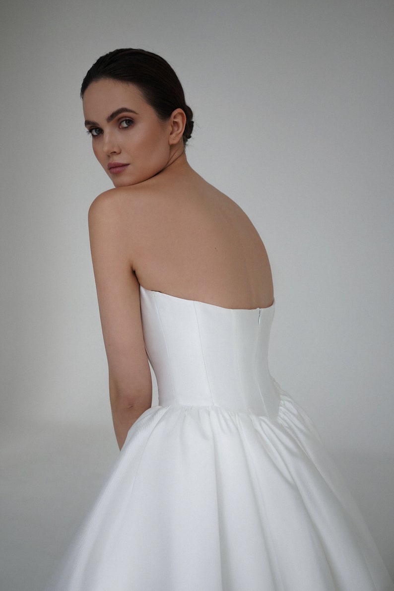 Crystal & Pearl Beaded Underlay Mikado Satin Sweetheart Scoop Neckline Strapless Bridal Ball Gown