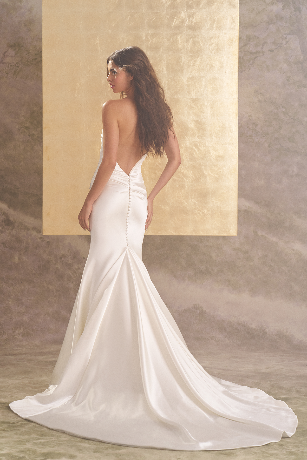 Strapless Hand Draped Trumpet Bridal Gown With Illusion V-Back