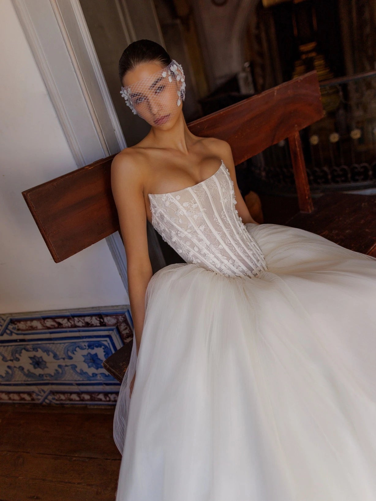 Floral Beaded Strapless Elegant & Sexy Scoop Corset A-Line Gown With Lace Up Back