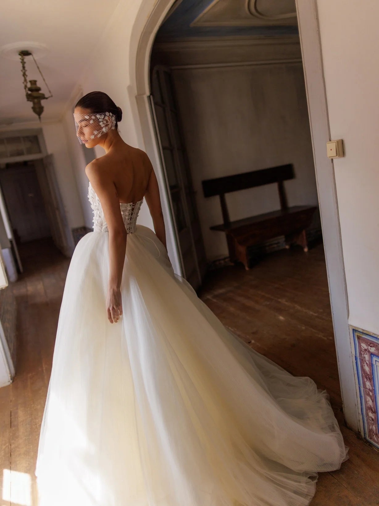 Floral Beaded Strapless Elegant & Sexy Scoop Corset A-Line Gown With Lace Up Back