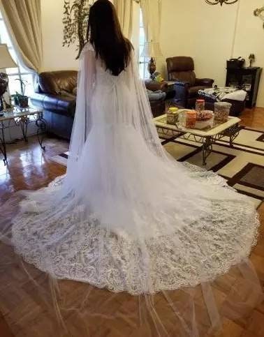 2 Piece Floral Lace Applique Wedding Gown With Detached Floral Neck Train