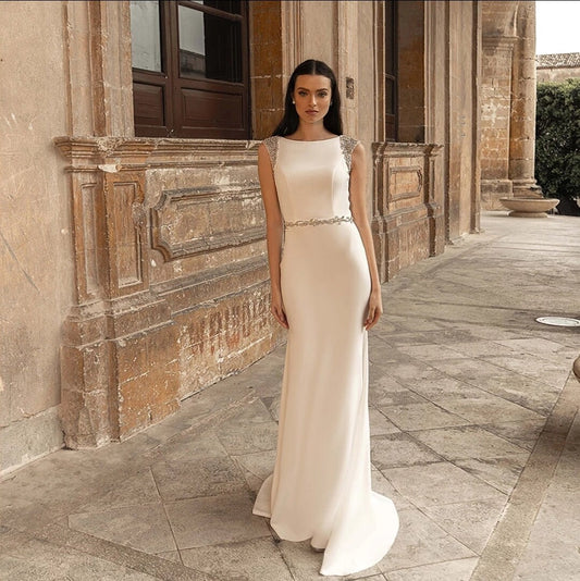 Simple & Elegant Satin Crystal Beading Trumpet Style Gown