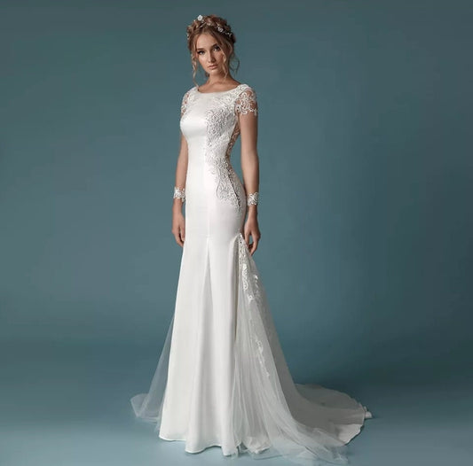 Lace Over Satin Elegance Wedding Gown