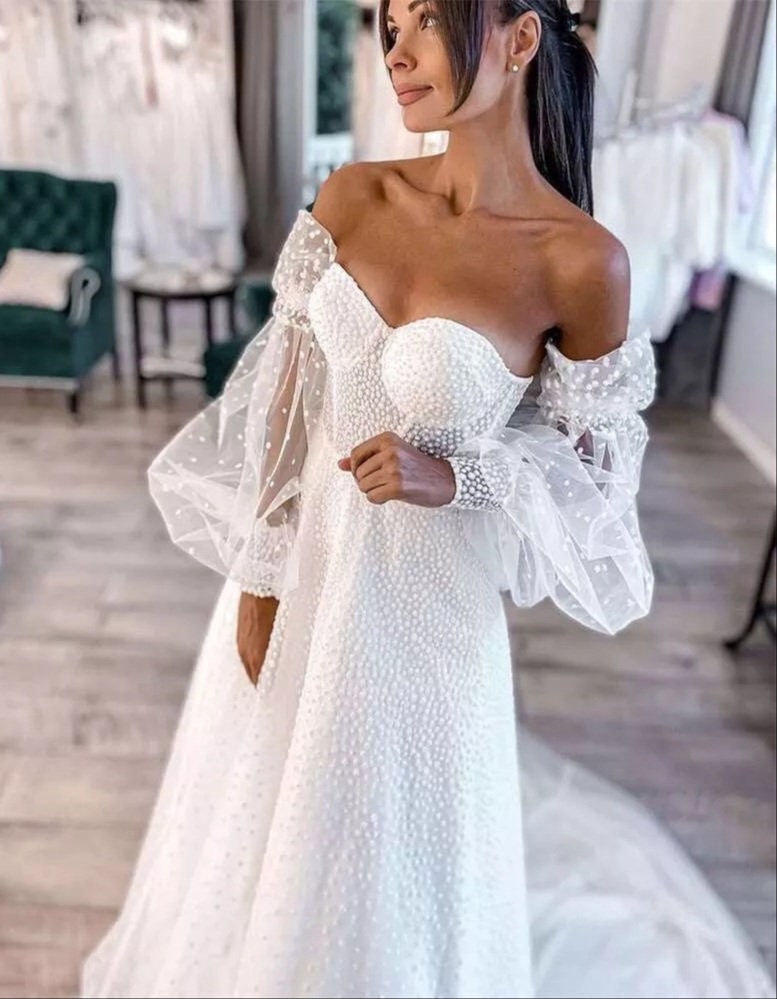 Sweetheart Dotted A-line Wedding Dress