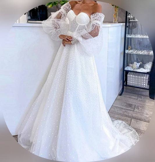 Sweetheart Dotted A-line Wedding Dress