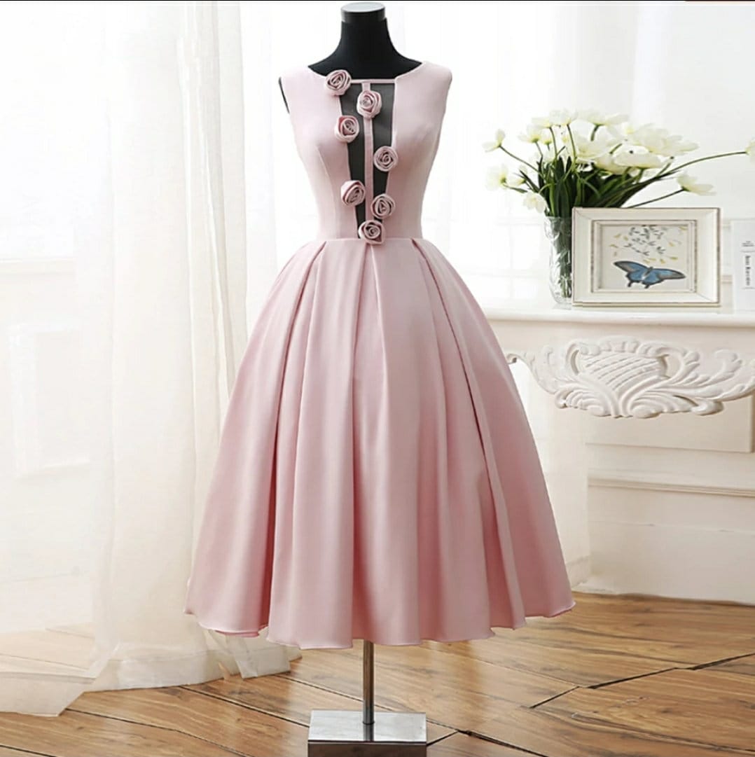 3D Roses Tea Length Dress