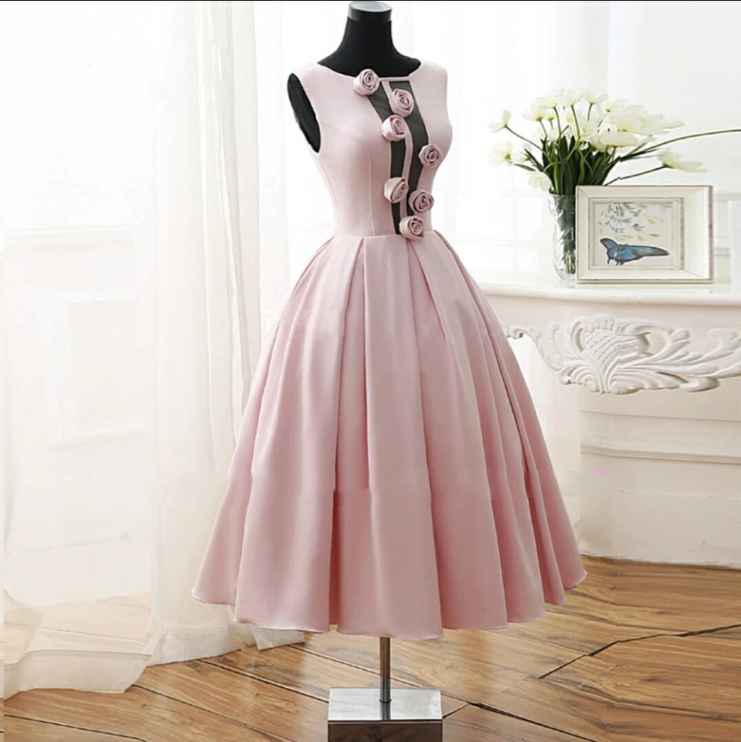 3D Roses Tea Length Dress