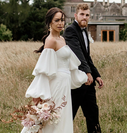 Double Soft Satin Full Lantern Bridal Sleeves