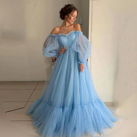 Sheer Tulle Long Sleeve Sweetheart Dress With Floral Appliqué Waist Accents