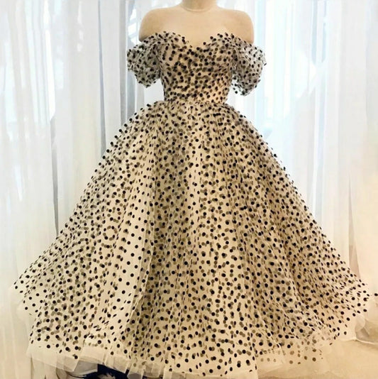 Polka Dot Sweetheart Lace Up Prom Dress