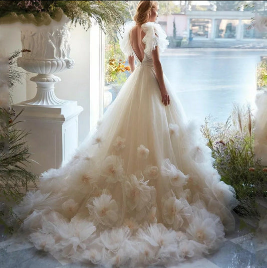 Beaded Crystal 3D Floral Tulle Gown