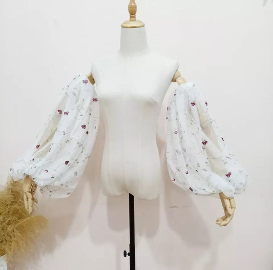 Floral Embroidered Lace Detached Full Sleeves