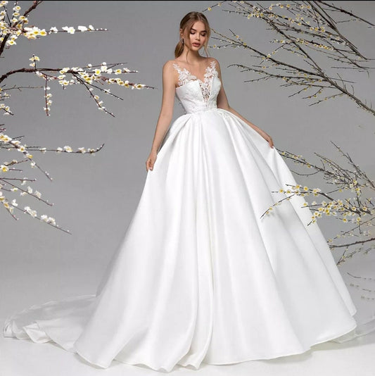 Deep V Embroidered Appliqué Bridal Gown