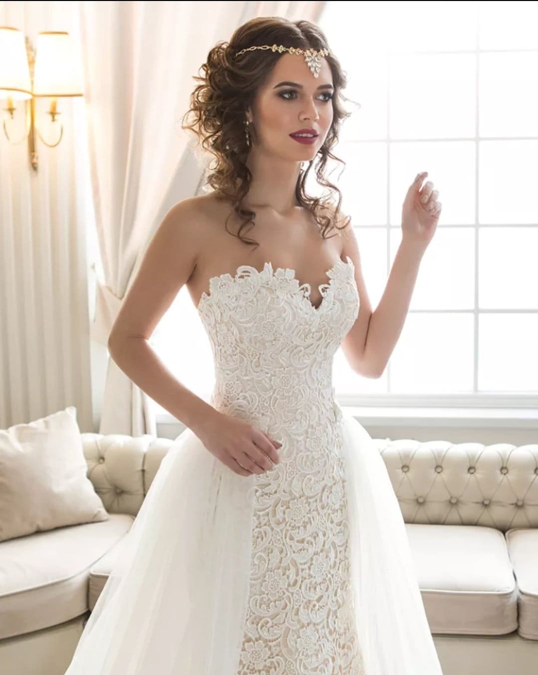 Strapless Sweetheart Style Full Lace Gown With Detachable Train Skirt