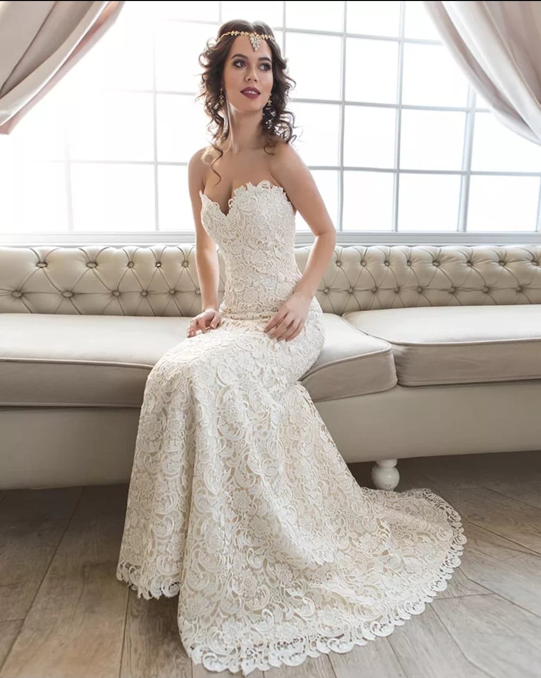 Strapless Sweetheart Style Full Lace Gown With Detachable Train Skirt