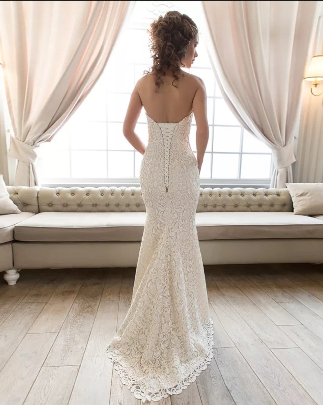 Strapless Sweetheart Style Full Lace Gown With Detachable Train Skirt