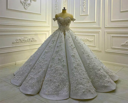 Beautiful Off The Shoulder Sweetheart 3D Floral Appliqués & Rhinestone Gown