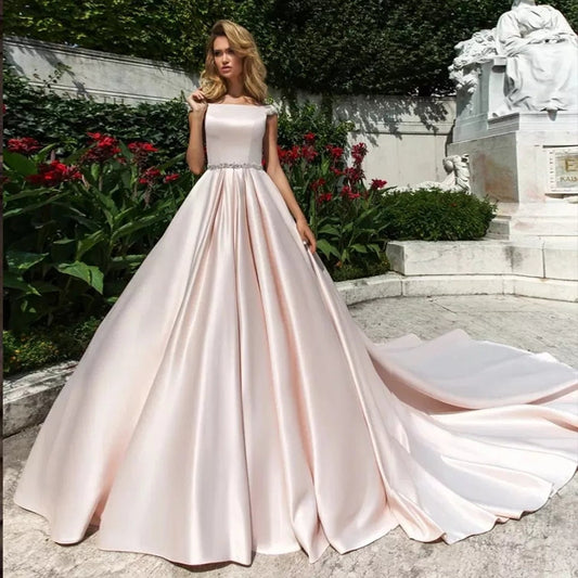 Beaded Cap Sleeve & Waist Satin A Line Gown