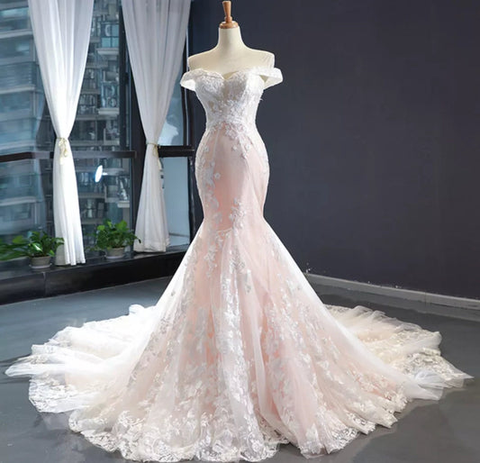 Appliqués & Lace Off The Shoulder Lace Up Mermaid Gown