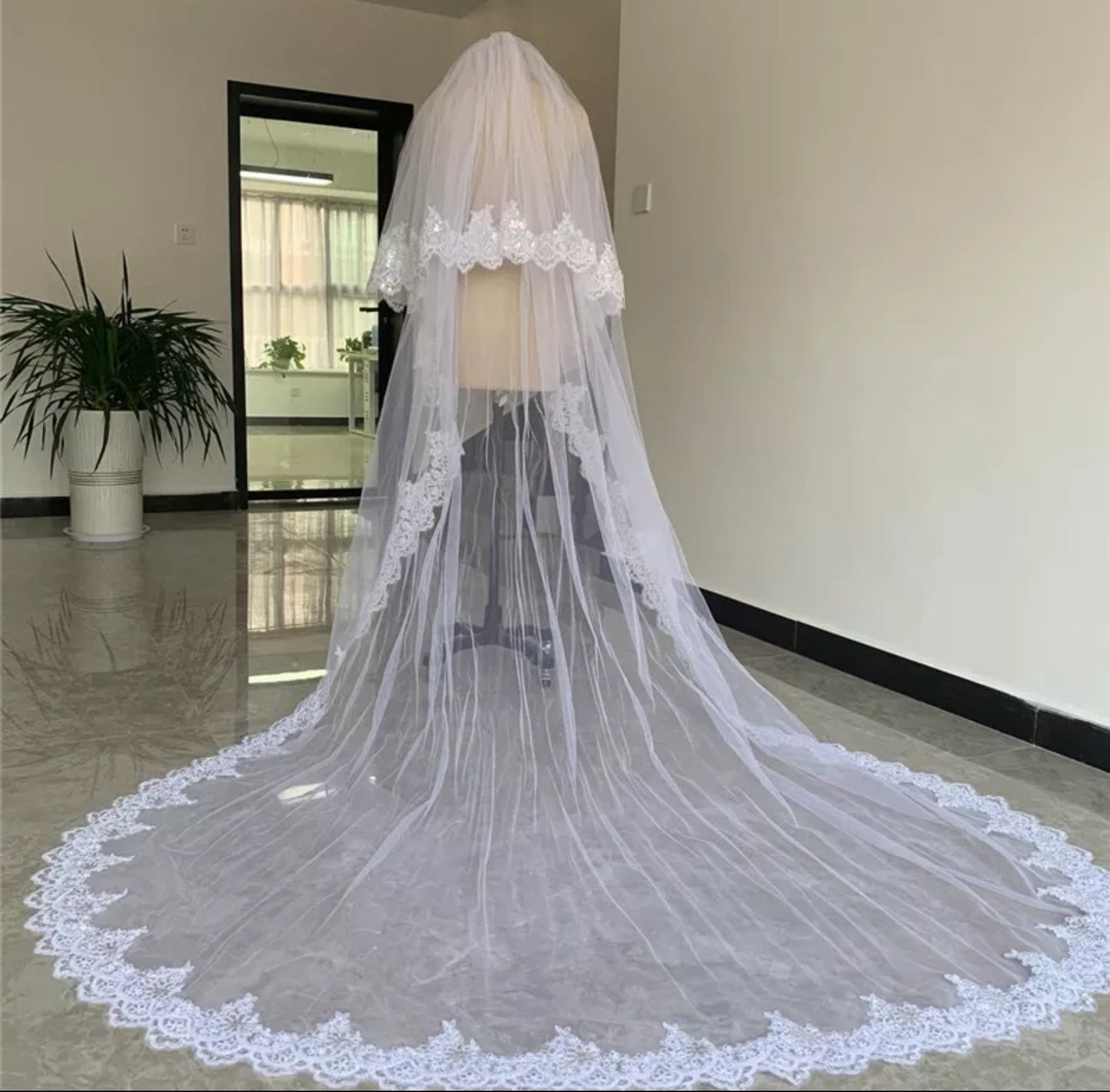 Lace Sequined Double Tier Veil