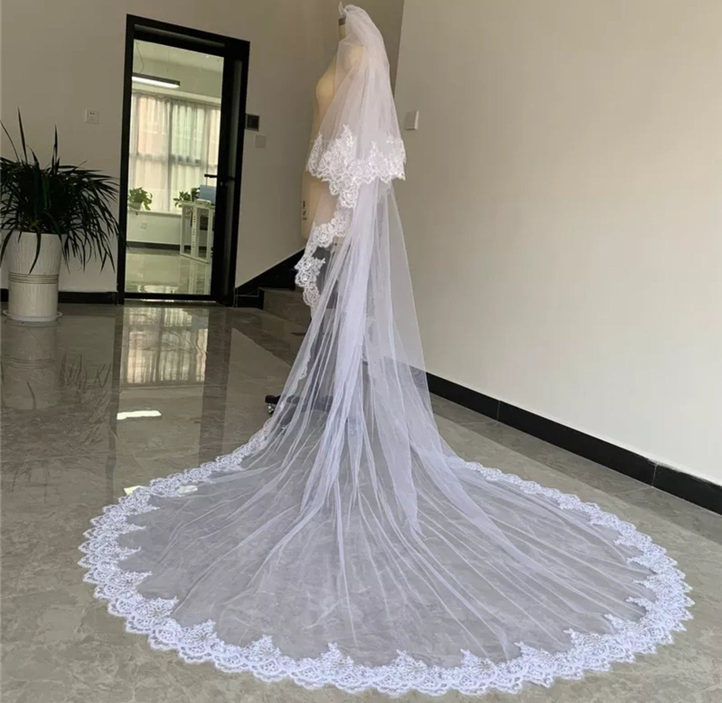 Lace Sequined Double Tier Veil