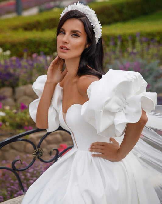 Detached Short Puff Floral Sleeves