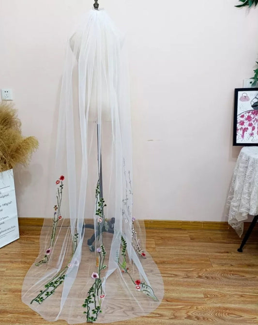 Spring Floral Embroidered Veil